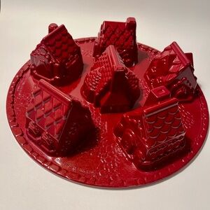Nordic Ware Cozy Village Christmas Holiday Cake Pan 6 Cup Nonstick Red